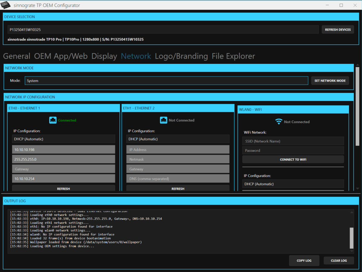 TP Configurator - Network Settings
